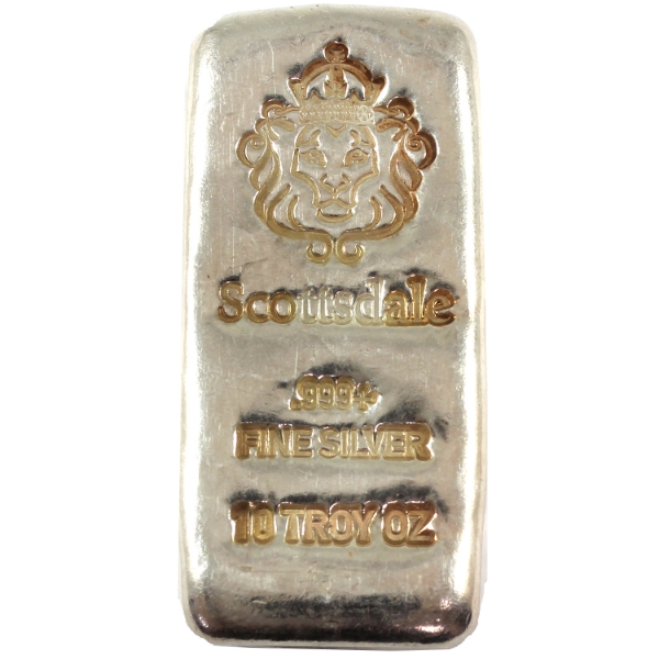 10oz Scottsdale Mint .999 Fine Silver Bar (Tax Exempt)
