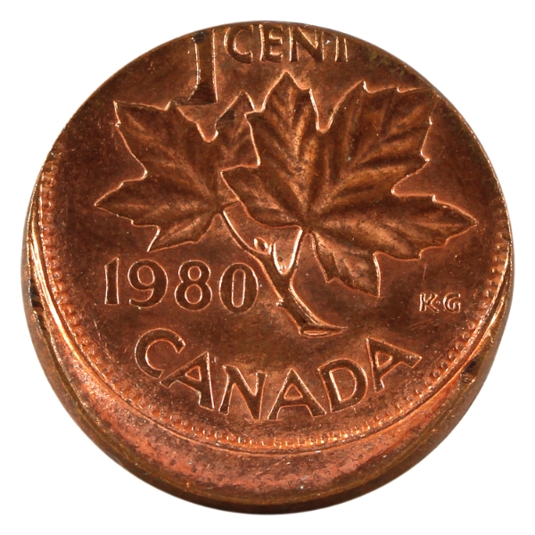 ERROR 1-cent 1980 Struck Off Centre