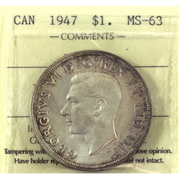 Silver $1 1947 Blunt 7 ICCS MS63