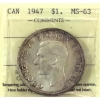 Image 1 : Silver $1 1947 Blunt 7 ICCS MS63
