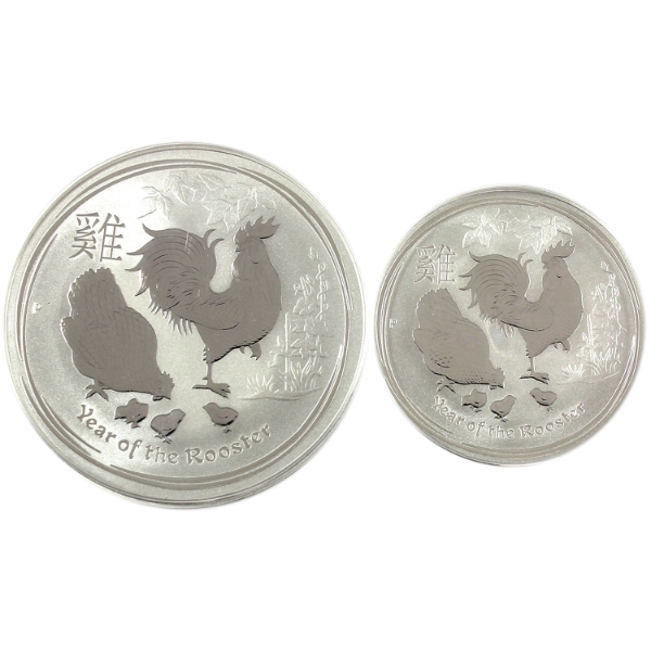1.5oz Lot Total! Australia 2017 50-cent & $1 Year of the Rooster .9999 Fine Silver Rounds. 2pcs