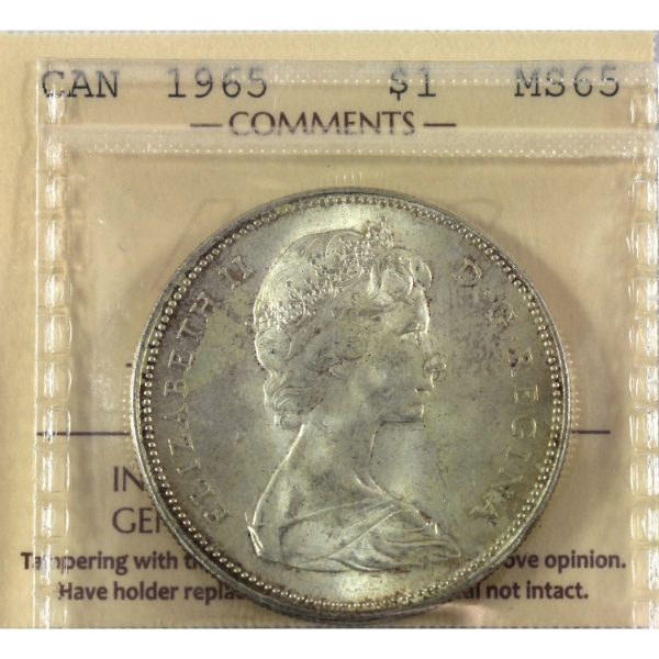 Silver $1 1965 LB B5 Type 3 ICCS MS65