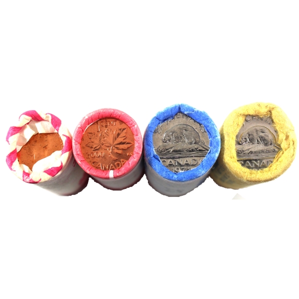 Group Lot of 4x 1-cent Rolls of 50pcs & 5-cent Rolls of 40pcs 1966-2000. 4 Rolls.