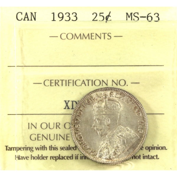 25-cent 1933 ICCS MS63