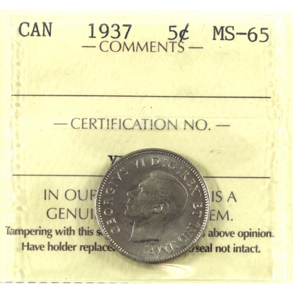 5-cent 1937 ICCS MS65