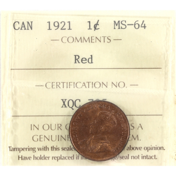 1-cent 1921 ICCS MS64 Red