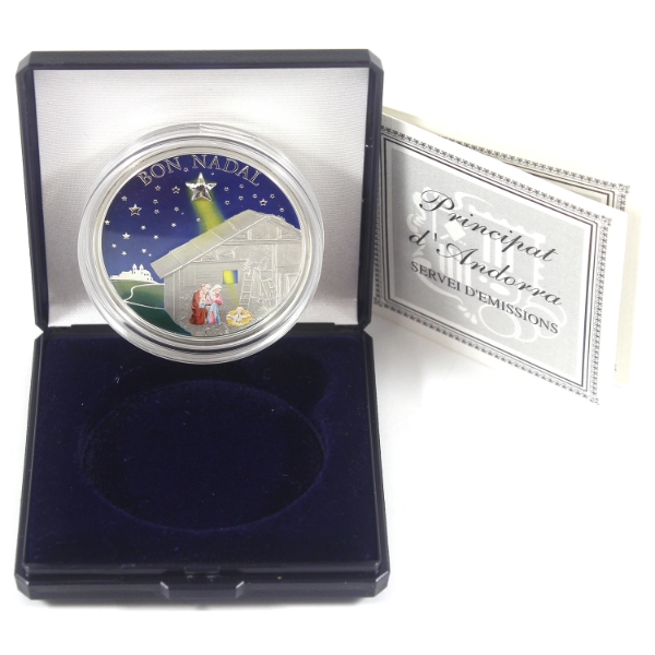 Andorra Silver 2011 5 Diners Bon Nadal (Merry Christmas) Sterling Silver Coin w/ Swarovski Crystal