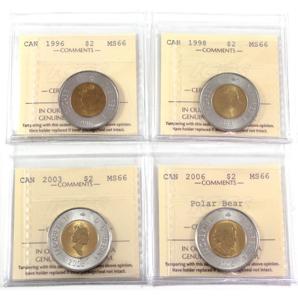 $2 1996, 1998, 2003, & 2006 Polar Bear ICCS MS66. 4pcs.