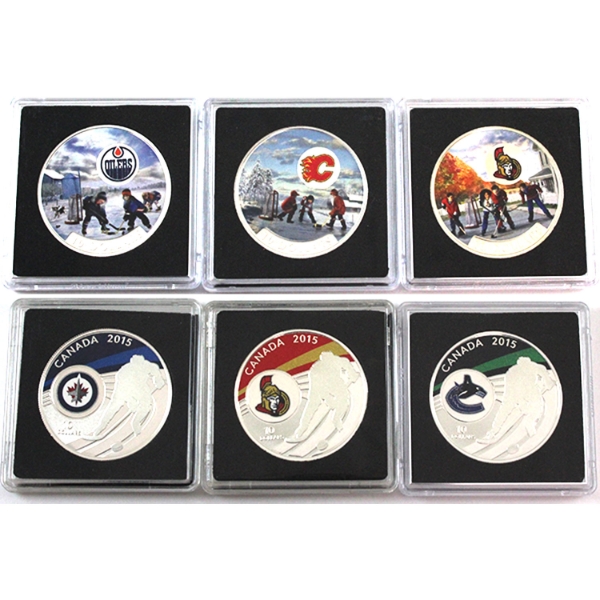 3x 2015 & 3x 2017 $10 Coloured NHL 1/2oz .9999 Fine Silver Coins. 6pcs (Tax Exempt)
