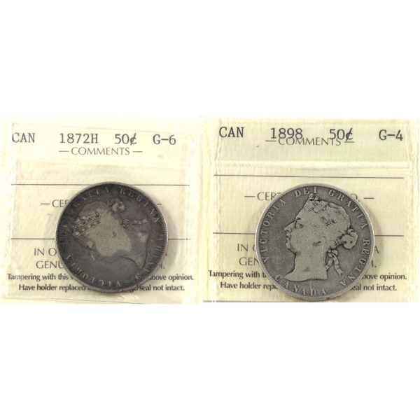 50-cent 1872H G6 & 1898 G4 ICCS. 2pcs.