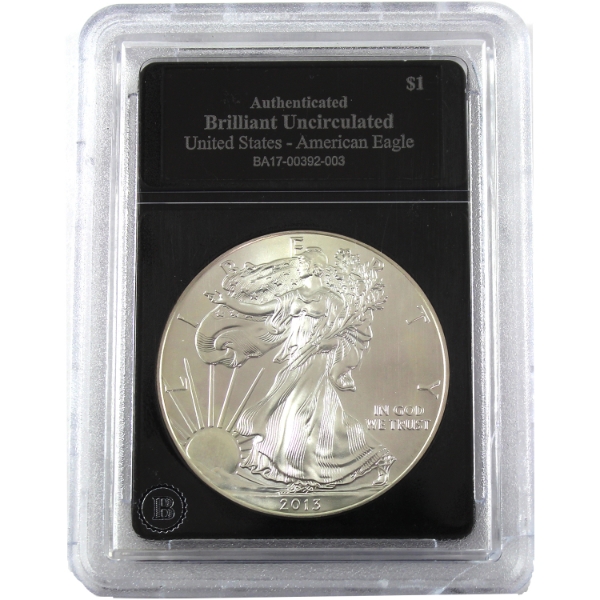 1oz USA 2013 $1 Silver Eagle .999 Fine Silver Coin Bradford Authenticated BU (Tax Exempt)