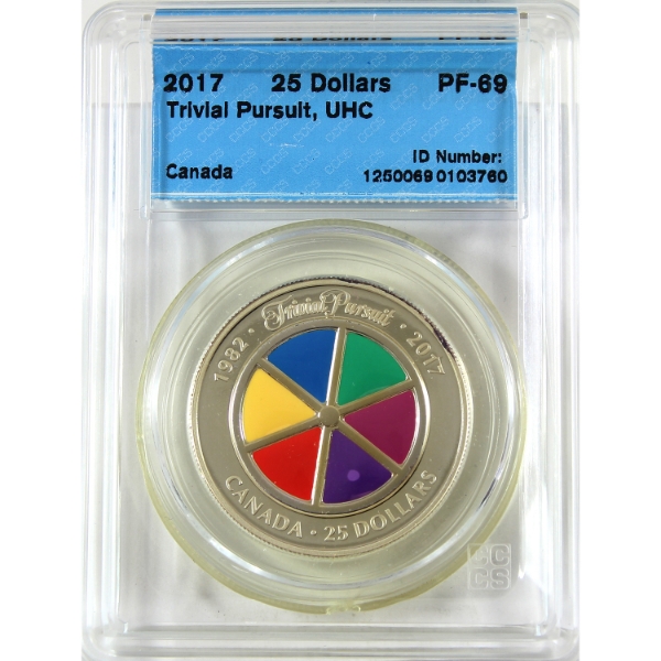 2017 $5 35th Ann. of Trivial Pursuit .9999 Fine Silver Piedfort CCCS PF69 (Tax Exempt)