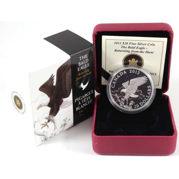 2013 $20 The Bald Eagle - Returning From The Hunt 1oz .9999 Fine Silver Coin (Tax Exempt)