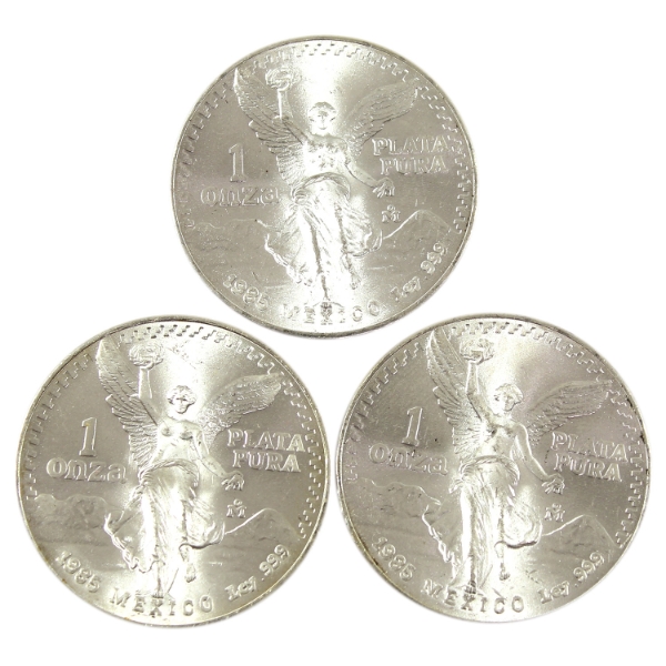 3x 1oz Northwest Territorial Mint 1985 Mexico Libertad .999 Fine Silver Coins. 3pcs (Tax Exempt)