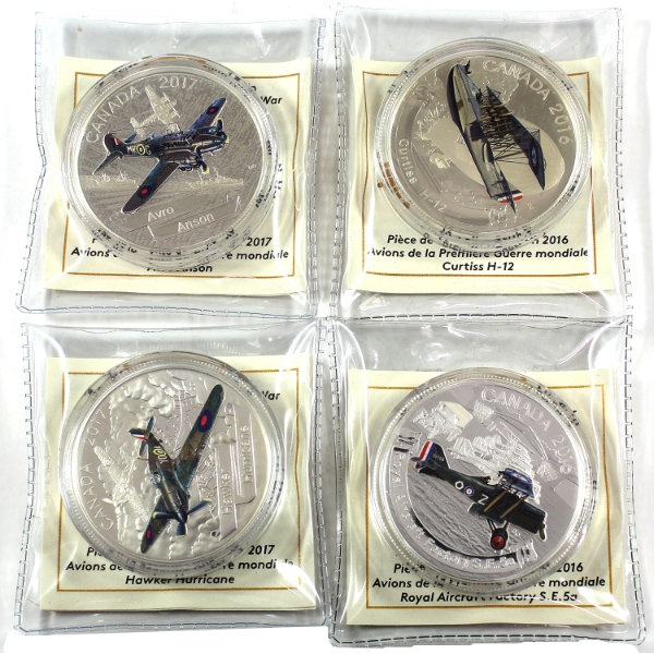 Group Lot of 2016-2017 $20 Aircraft of the First & Second World War Fine Silver Coins. (Tax Exempt)