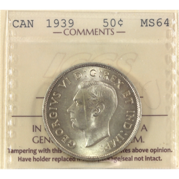 50-cent 1939 ICCS MS64
