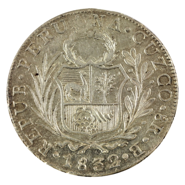 Peru Silver 1832CUZCO B  8 Reales EF-AU