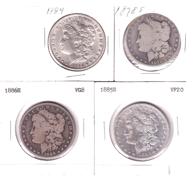 USA Silver 1878-1886 Morgan Dollars. 4pcs.