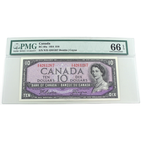 BC-40a 1954 $10 PMG GEM UNC66 EPQ Beattie-Coyne SN:X/D4261267