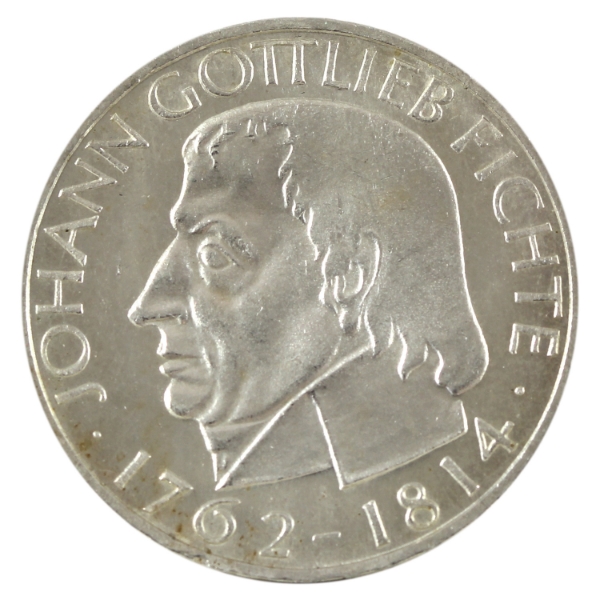 Germany-Federal Republic Silver 1964J 5 Mark 150th Ann. Death of Philosopher, Johann Gottlieb Fichte