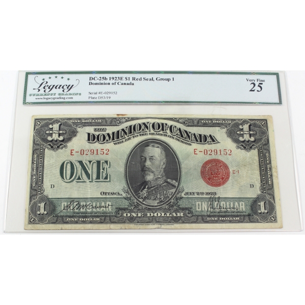 DC-25b 1923E $1 Red Seal Group 1 Legacy VF25 McCavour-Saunders SN: E-029152 ppD