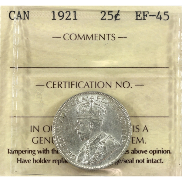 25-cent 1921 ICCS EF45