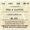 Image 2 : 25-cent 1927 ICCS/PCGS MS65 *Key Date!*