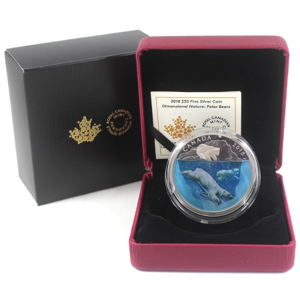 2018 $30 Dimensional Nature: Polar Bear 2oz .9999 Fine Silver Coin (Tax Exempt)