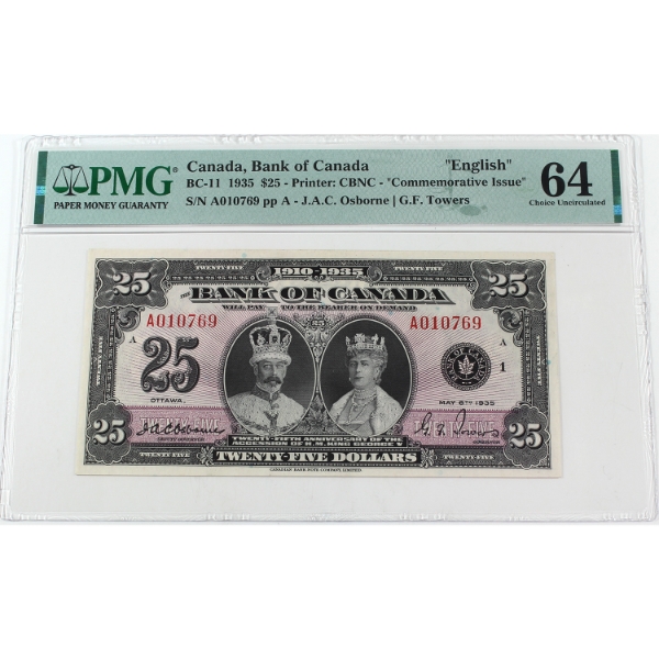 BC-11 1935 $25 English Commemorative Issue PMG CUNC64 Osborne-Towers SN: A010769 ppA