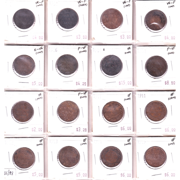 1-cent 1901-1915 G-VG to EF Collection in 16-Pocket Sheet. 16pcs.