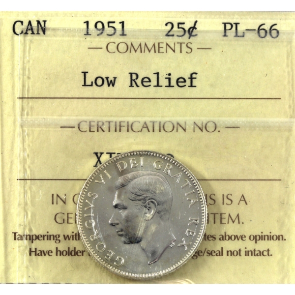 25-cent 1951 Low Relief ICCS PL66