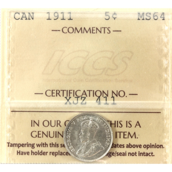 5-cent 1911 ICCS MS64