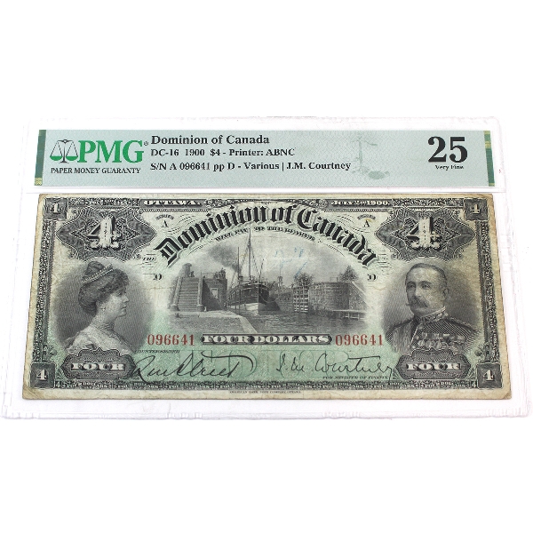 DC-16 1900 $4 PMG VF25 Various-Courtney Printer ABNC Series A SN: 096641 ppD *Rare!*