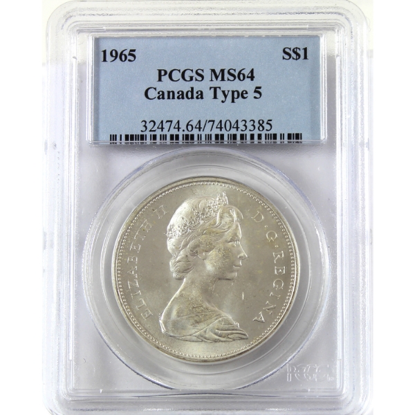 Silver $1 1965 MedBds Ptd5 (Type 5) PCGS MS64