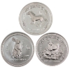Image 1 : 3x 1oz Australia Year of the Rabbit (1999), Horse (2002) & Goat (2003) .999 Fine Silver Rounds 