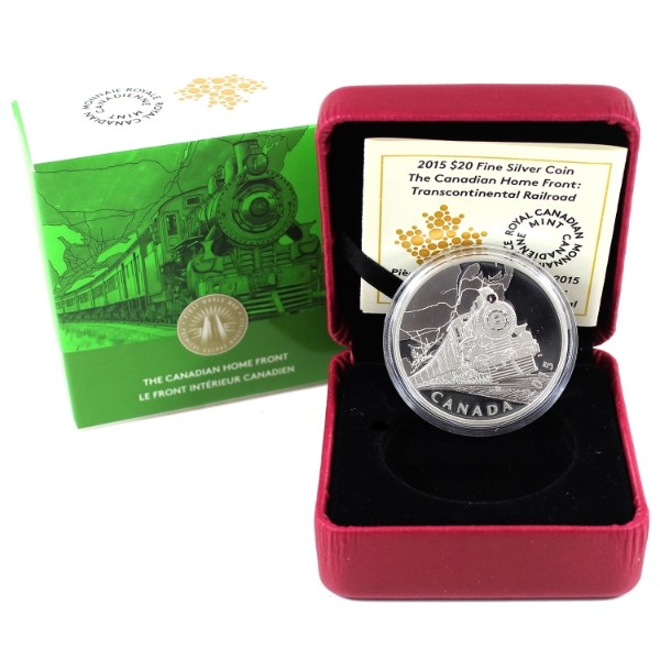 2015 $20 The Canadian Homefront: Transcontinental Railroad Fine Silver Coin (Tax Exempt)