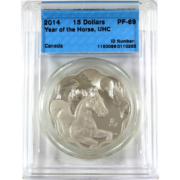 2014 $15 Lunar Lotus Year of the Horse Sterling Silver Coin CCCS PF69 UHC