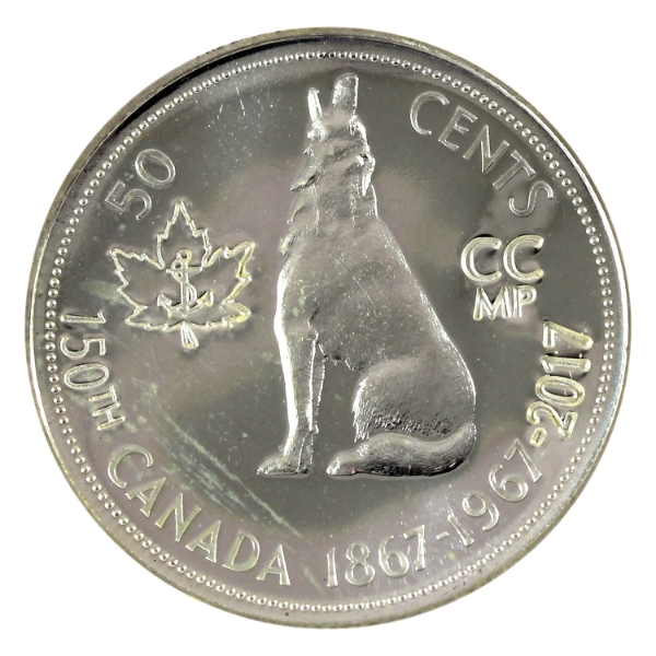 Canada 50-cent 1967 Counter-Stamped Canada 150th, Leaf & Anchor 