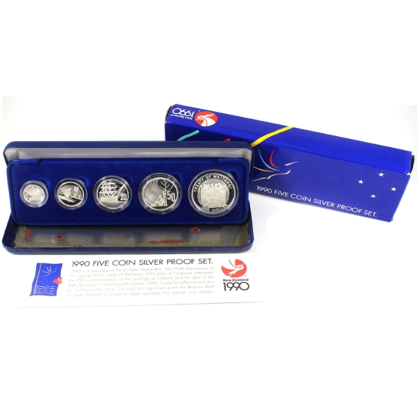 Australia/New Zealand 1990 XIVth Auckland Commonwealth Games Sterling Silver 5-Coin Set