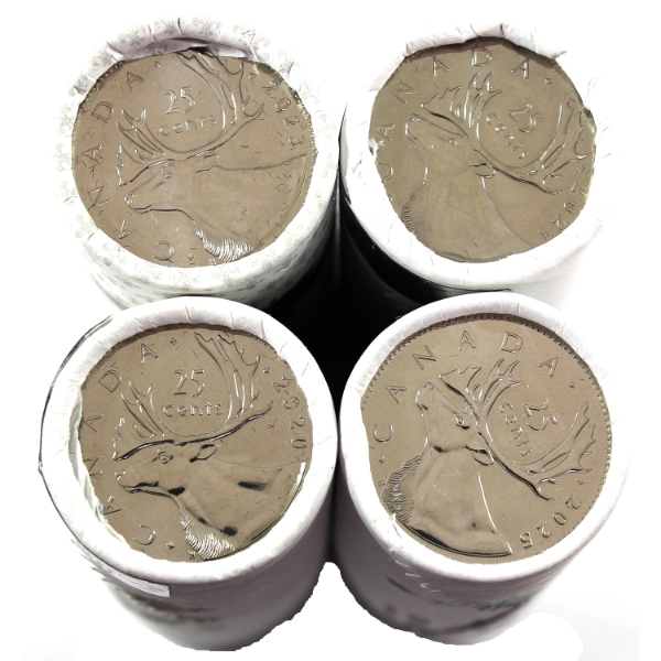 25-cent 2020-2025 First Strikes Rolls of 40pcs. 4 Rolls.