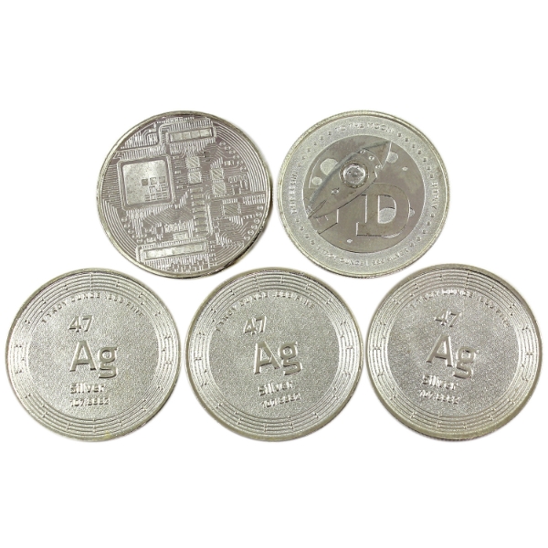 5x 1oz Cryptocurrency & Elemental .999 Fine Silver Rounds. 5pcs. (Tax Exempt)
