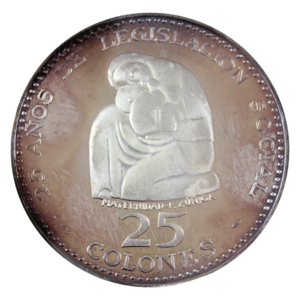 Costa Rica 1969 25 Colones 25 Years of Social Legislation .999 Fine Silver Coin (Tax Exempt)