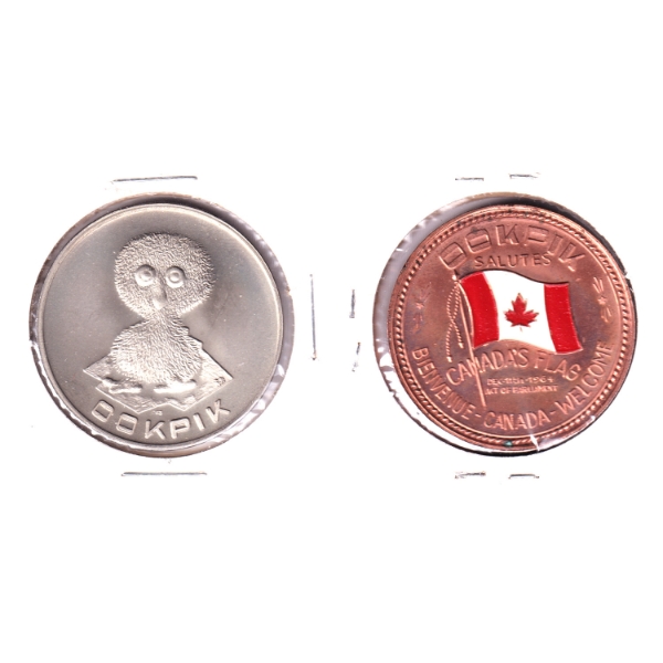 Ookpik the Friendly Owl Souvenir & Ookpik Salutes Canada's Flag with Enamel Medallions. 2pcs