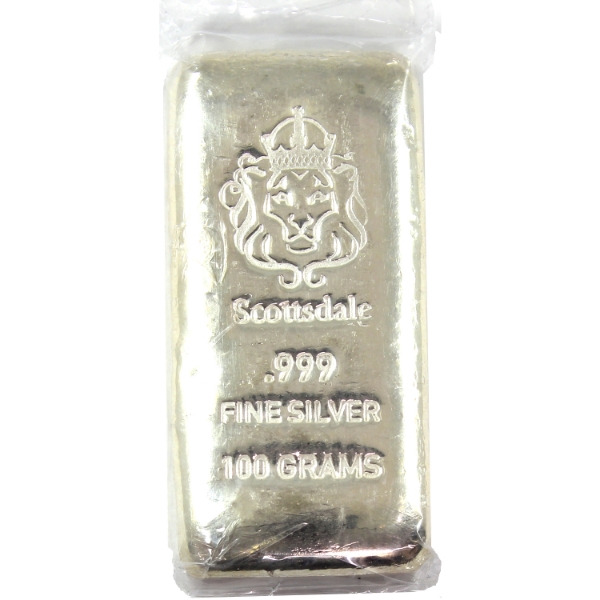 100g Scottsdale Mint .999 Fine Silver Bar (Tax Exempt)