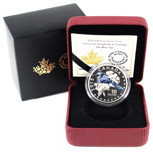 2015 $10 Colourful Songbirds of Canada - The Blue Jay Fine Silver Coin (Tax Exempt)