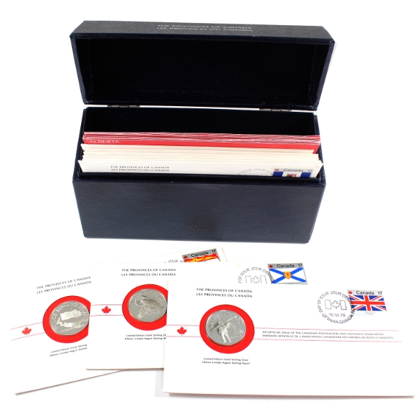 Set of Sterling Silver Provincial Medallions Approx. 18 grams Each in First Day Covers. 12pcs