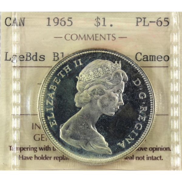 Silver $1 1965 LrgBds Blt5 (Type 3) ICCS PL65 Heavy Cameo