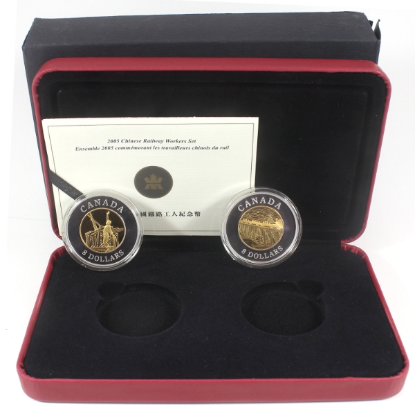 2005 $8 Chinese Railway Workers .9999 Fine Silver 2-Coin Set w/ Gold Plating (Tax Exempt)