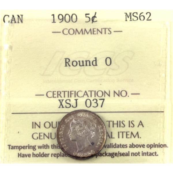 5-cent 1900 Round 0 ICCS MS62