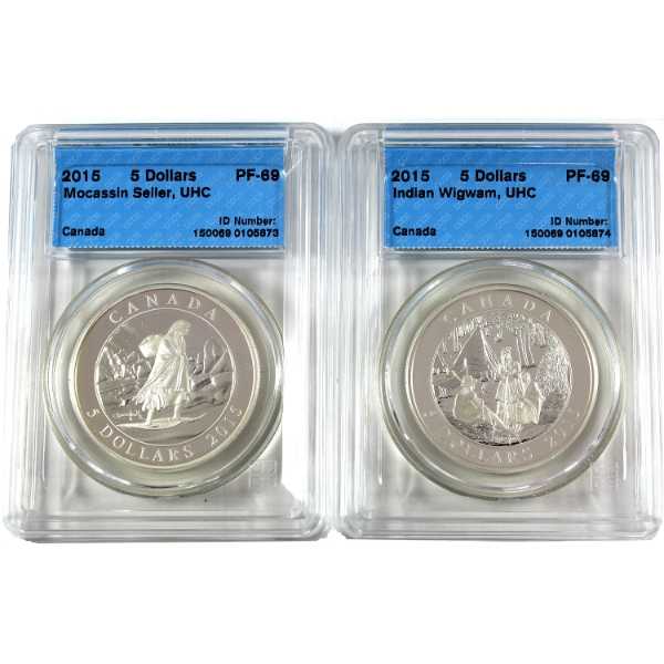 2015 $5 Artwork of Cornelius Krieghoff .9999 Fine Silver 3-Coin Set CCCS PF69, 2/3pcs. (Tax Exempt)